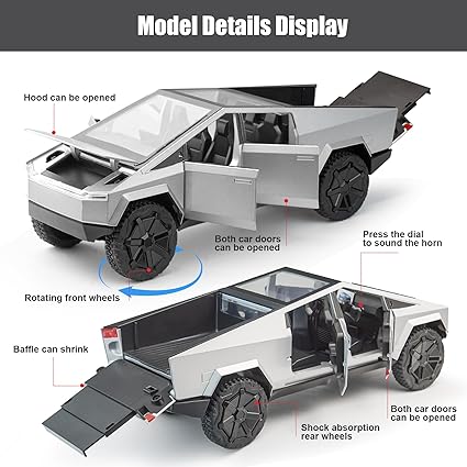 CyberTruck Model Car Toys with Lights and Sounds, 1:24 Diecast Cyber Cars
