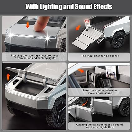 CyberTruck Model Car Toys with Lights and Sounds, 1:24 Diecast Cyber Cars